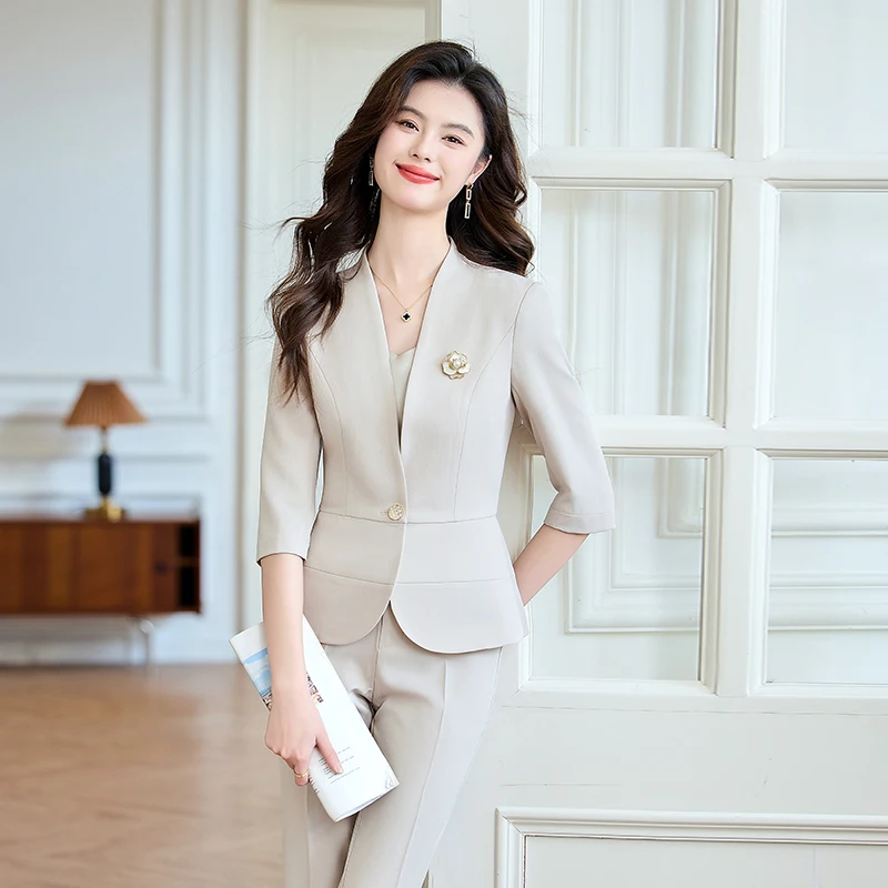 NAVIU Donne eleganti Primavera Estate Nuovo stile Abiti professionali Giacca e pantaloni slim con bottone singolo Abbigliamento da lavoro formale da donna da ufficio