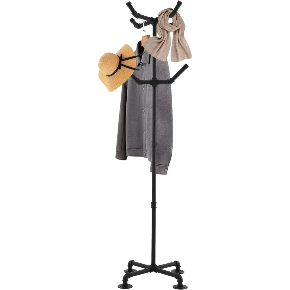 

20inch Height Industrial Pipe Coat Rack, 6-Hook Clothes Rack, Freestanding Clothing Stand Rack, Metal Heavy Duty Coat and Hat Ha