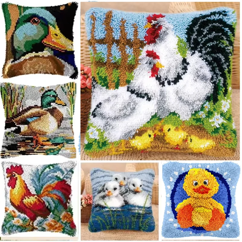 Kit de bordado de ganchillo con diseño de pato, loro y pájaro, para cojines, fundas de almohada, alfombras y tapetes, DIY para manualidades de bordado, Kussen knoopkussen