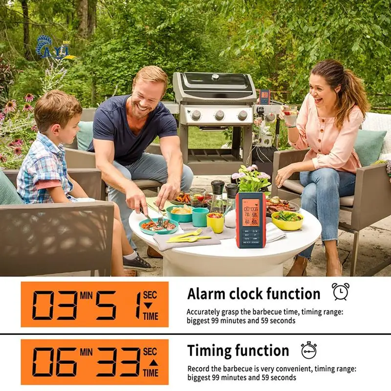 

AY03-BBQ Dual Probe Temperature Monitor HD HTN Digital Backlight Display Screen Orange For Outdoor BBQ