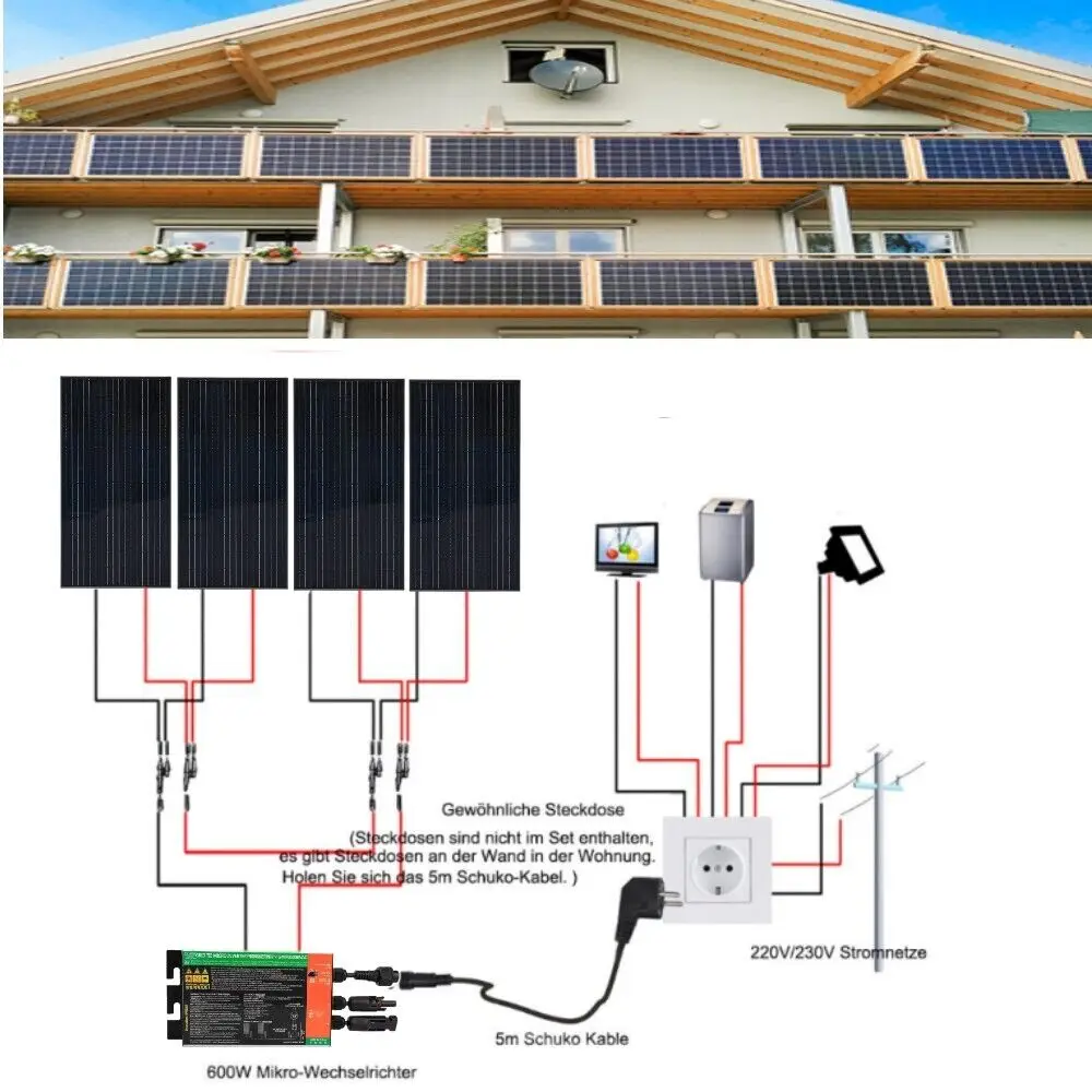 600W Mono Solar Panel 600 Watt Solar Module GridTie Balcony Power Station Balcony Power Station 220V 230V Solar Panel System