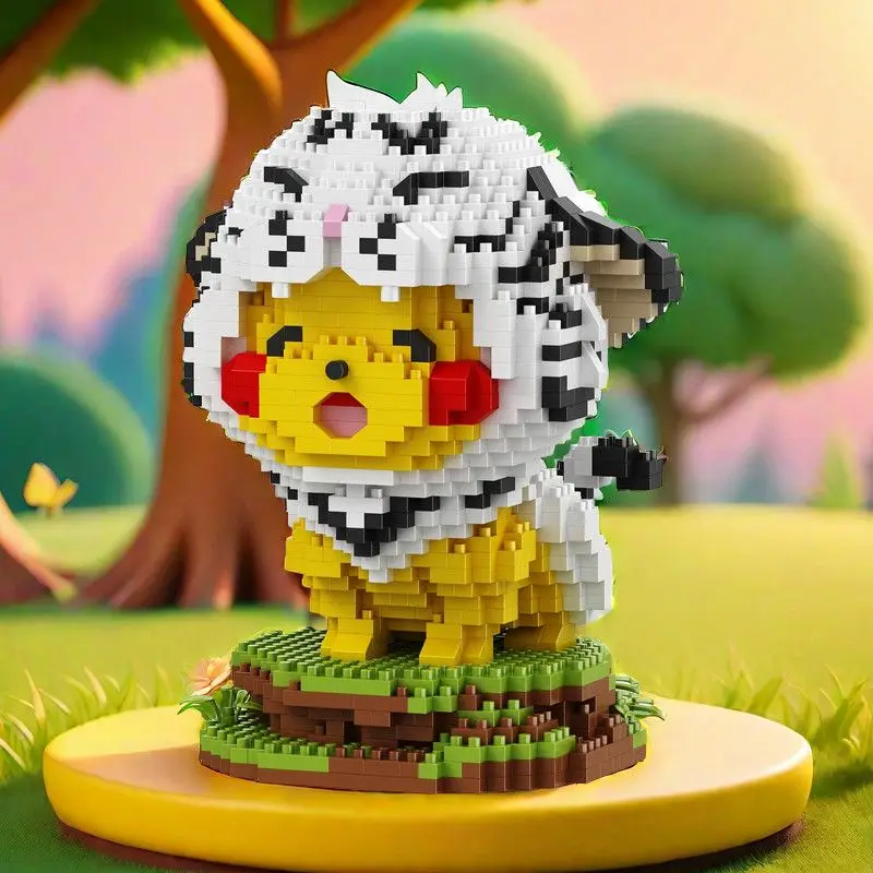 

Micro building blocks, small particles, Pikachu assembled children's toys, puzzle children's tiger head Pikachu model