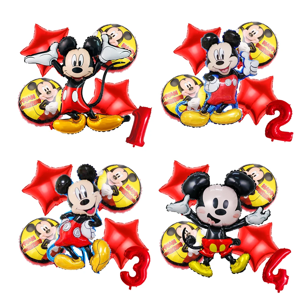 

Mickey Mouse 6Pcs Aluminium Foil Balloons Sets Party Supplies Boys Girls Age 1-9th Birthday Party Decoration Kid Favors DIY Gift