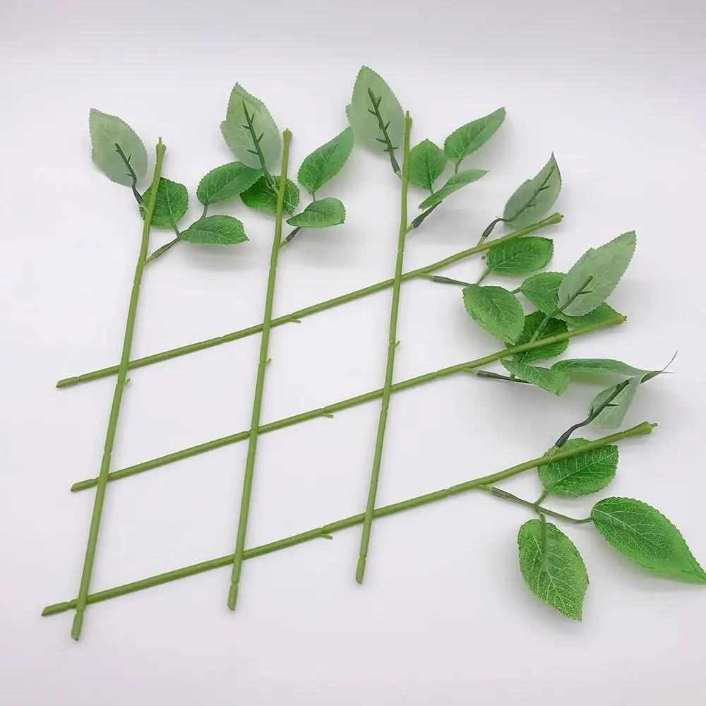 10Pcs with Artificial Leaves Fake Flower Stem Home Decor Gardening Craft Accessories Flowers Stick Rod Plastic DIY