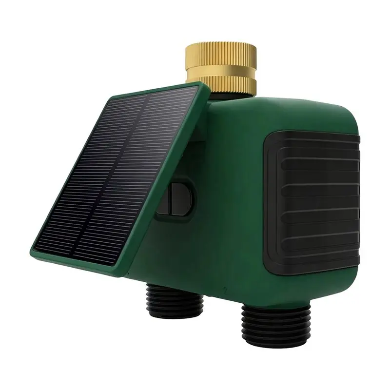 ABMR-Tuya Wifi Smart Solar Dual Zone Water Sprinkler Timer 2 Outlet Valve Controller APP Remote Voice Watering Timer US
