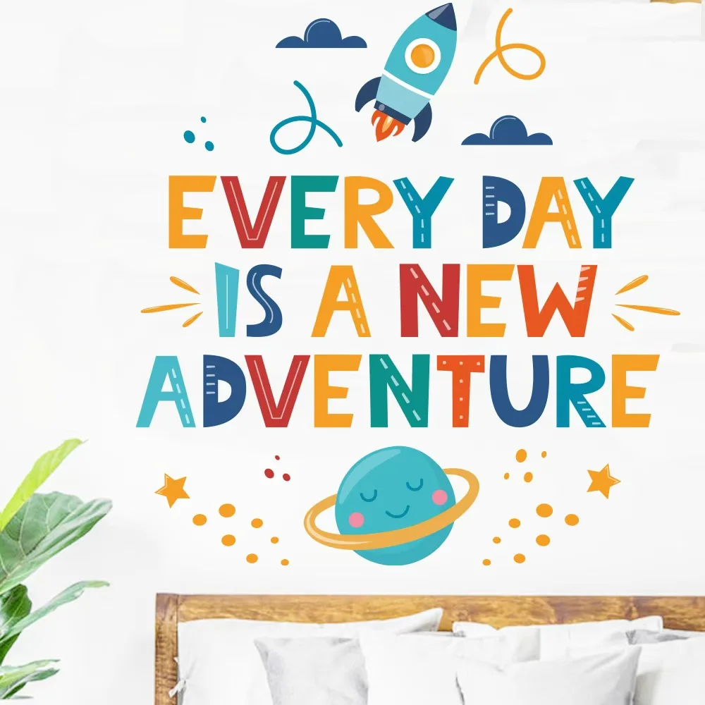 Children's room decoration inspirational proverbs wall stickers self adhesive baby room decor space rocket wall art decal
