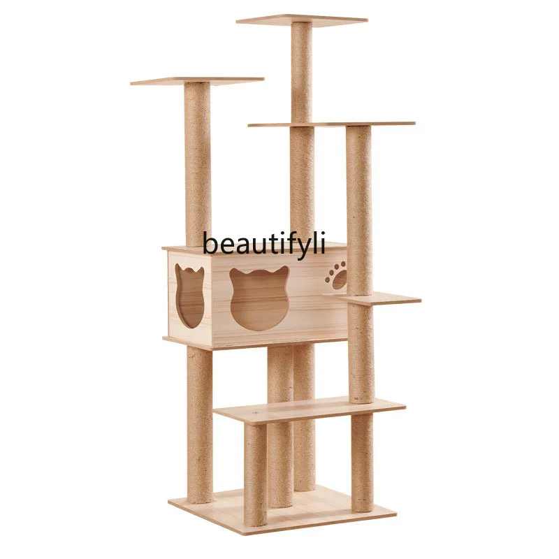 

Solid Wood Cat Litter Tree Cat Scratch Board Jumping Platform Villa Integrated Cat Climbing Frame