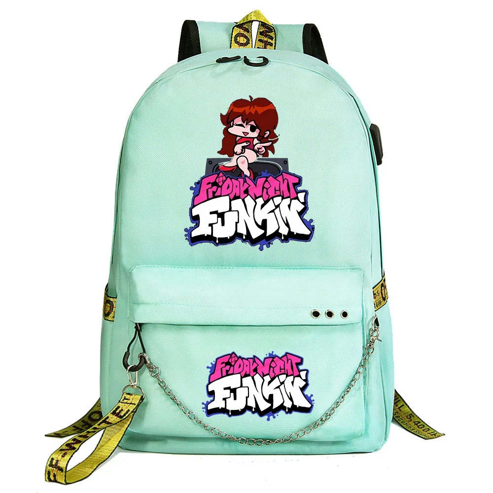 Jogo quente sexta-feira à noite funkin meninos meninas sacos de escola adolescente corrente carregamento usb mochila viagem estudante faculdade bookbag