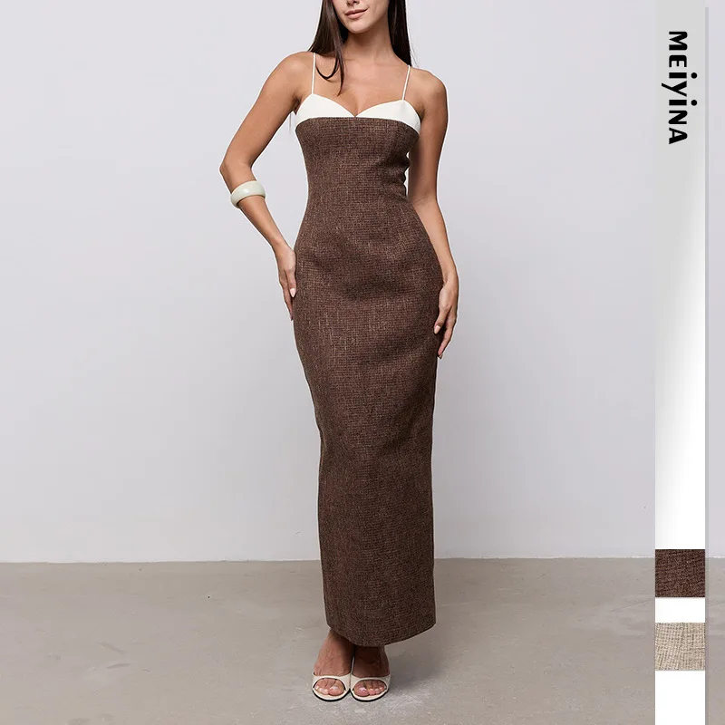 2026 Women's New French Color-block Lay Off Erotogenic Smart Backless High-quality Clothes Evening Dresses Robe Lace Bandage