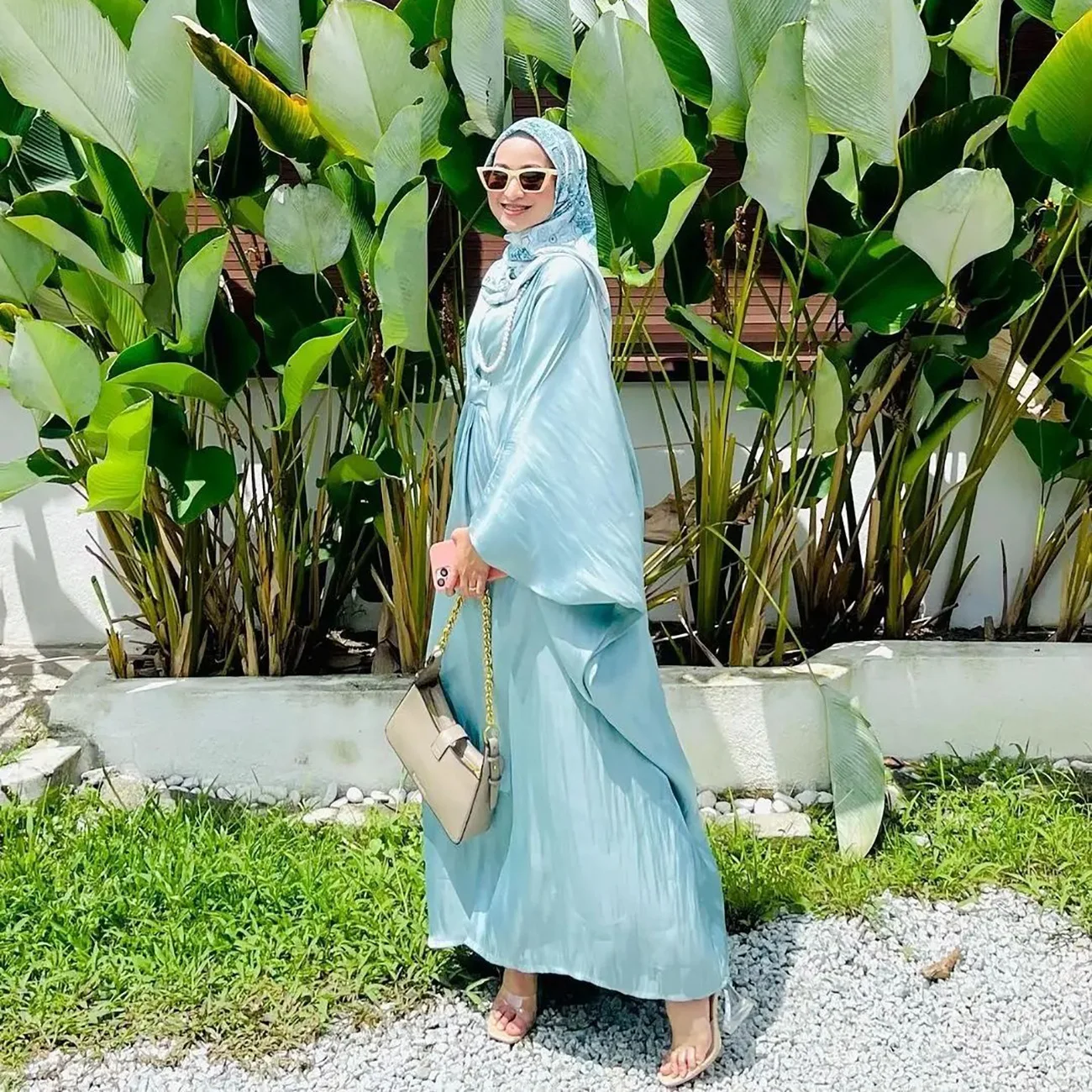 New Loose Bat-sleeved Dress for Wmen Indonesian Malay Muslim Dress Women Casual Solid Party Holiday Long Sleeve Islamic Clothing