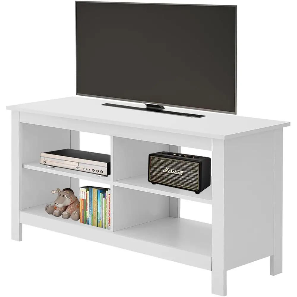 حامل تلفزيون مقاس 43 بوصة، مركز ترفيه حديث في منتصف القرن مع 4 أرفف مفتوحة لطاولة وحدة تحكم وسائط التلفزيون في المزرعة لغرفة المعيشة، #3