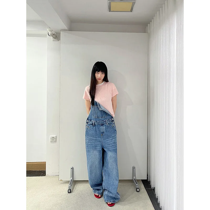 Benuynffy Vintage Front Pocket Loose Denim Overall Jumpsuit Women 2026 Summer New Streetwear Casual Female Straight Leg Jeans view 4