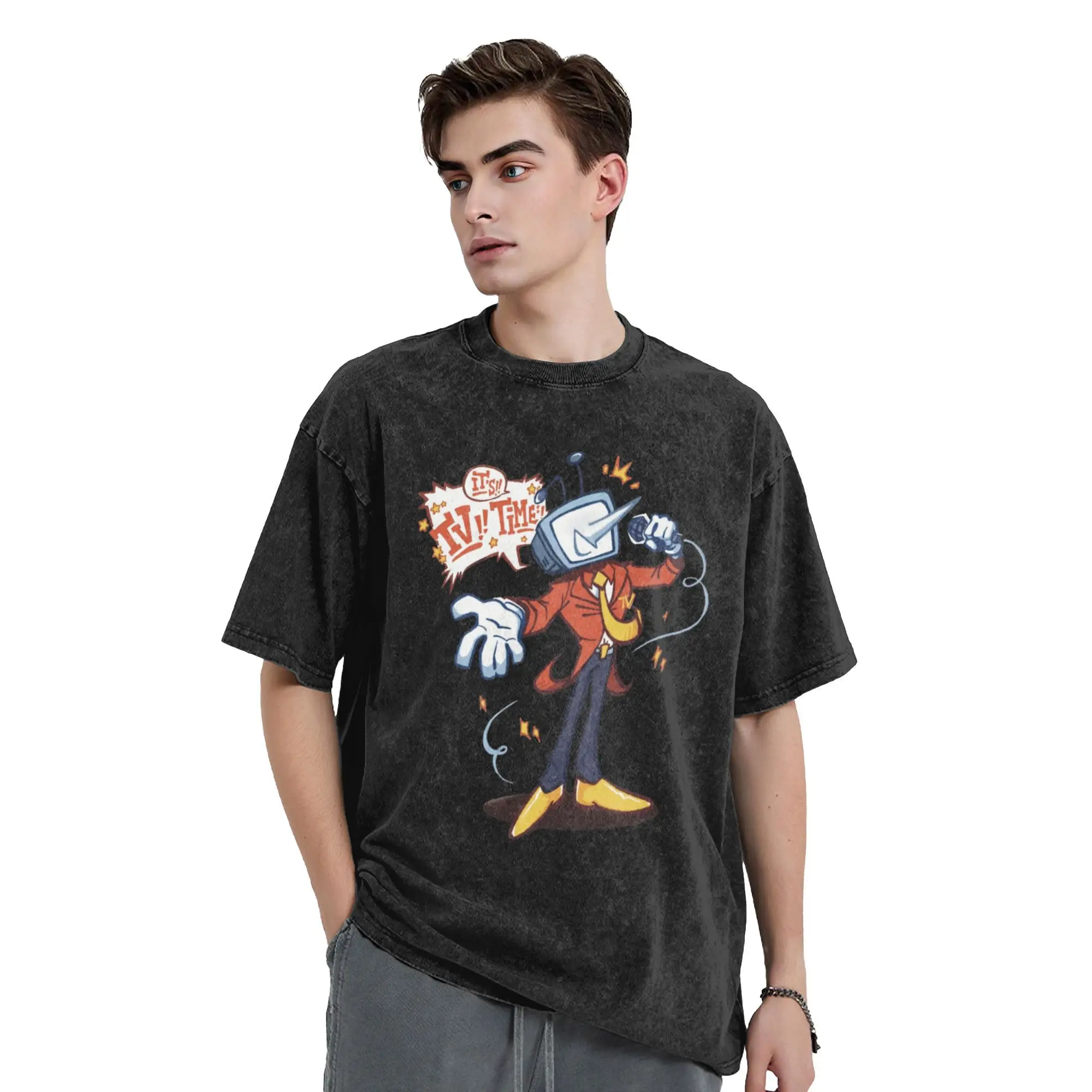 

Deltarune Tenna TV Time Washed T Shirts Streetwear Hip Hop Fashion T-Shirt Tees Men Women 100% Cotton Street Summer