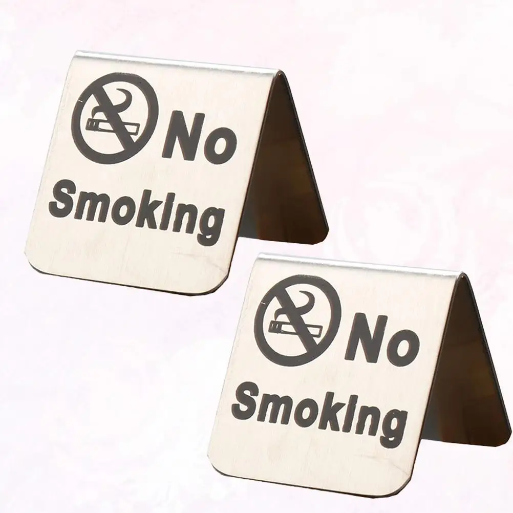 2 PCS Stainless Steel Non-smoking Sign Free Standing Table Tent Double Side