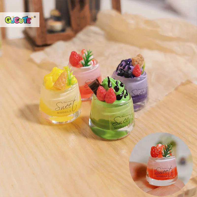 1pcs Dollhouse Fruit Mini Mango Strawberry Beverage Dessert Cup Decoration Miniature Toy Model Scene For Doll House Accessories