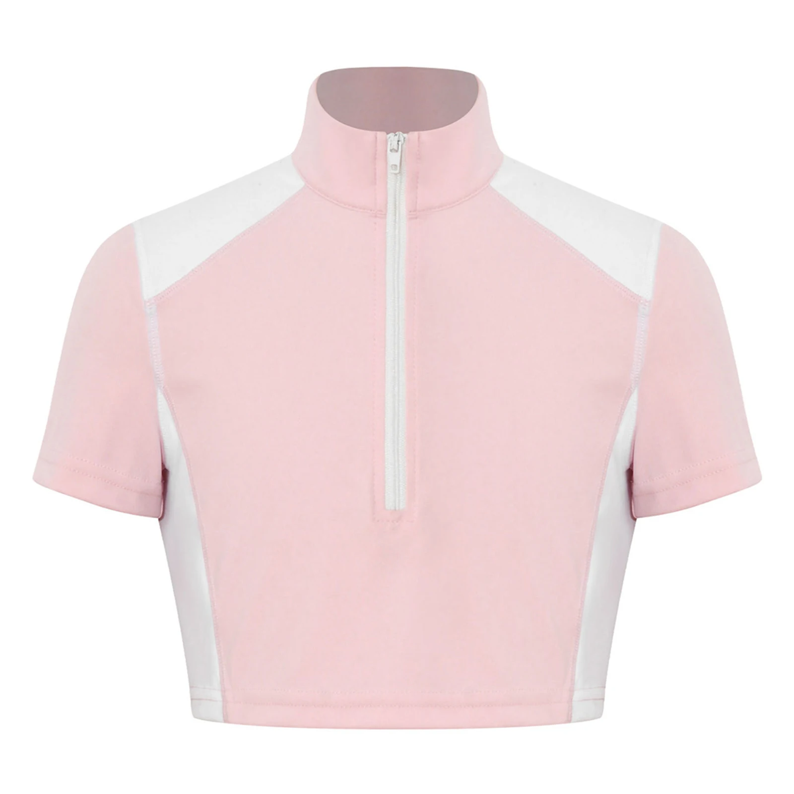 Kids Girls Sports Equestrian Shirt Horse Riding Clothing Short Sleeve Half Zip Athletic Shirts Tops for Golf Tennis Horsemanship - view 3