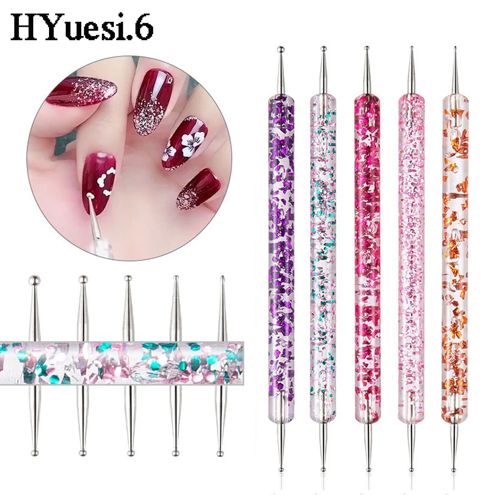 

Professional Nail Drawing Brush Set With Crystal Habdle Multifunctional 2 Way Dotting Flower Pattern Pen For DIY Manicure Tools