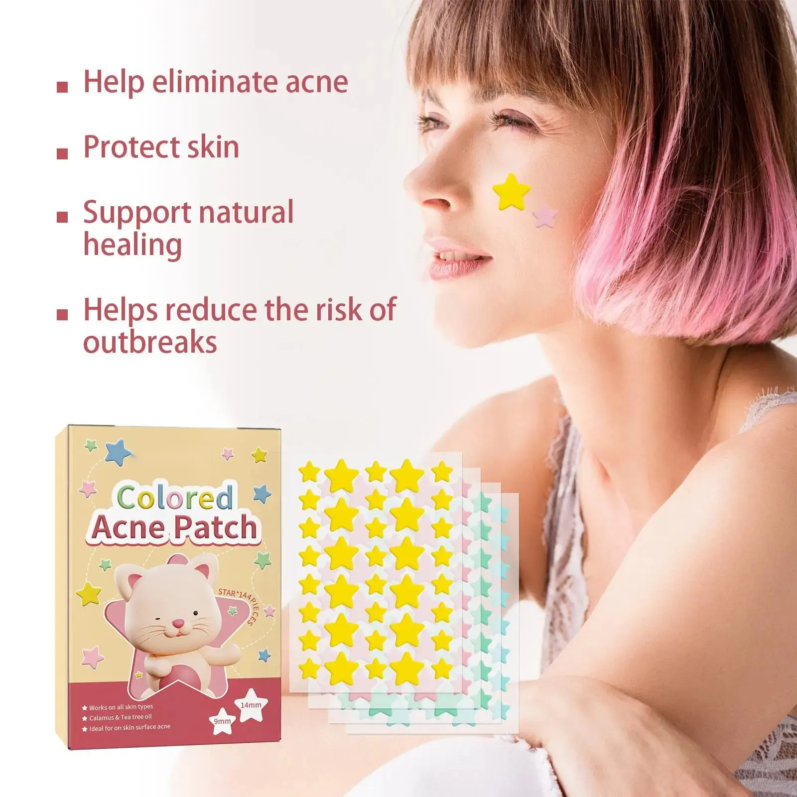 144pcs Star Acne Patch Fade Away Pimple Marks Acne Clean Pore Smooth Skin Portable Colorful Pentagram Acne Patch