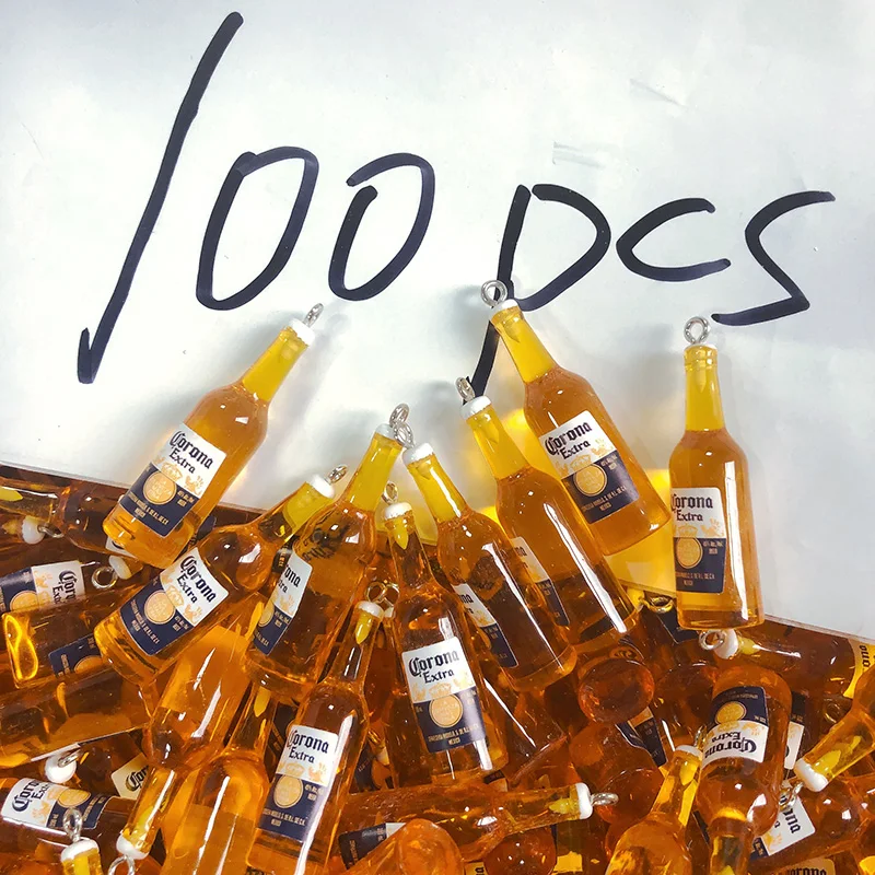 100pcs Bulk Wholesale Yellow Bottle Resin Charms Popular Mini Wine Bottles Pendant For Earring Keychain Diy Jewelry Making