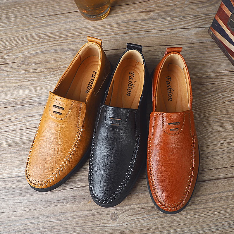 Hommes mocassins qualité en cuir de vache chaussures décontractées classique sans lacet chaussures de conduite mocassins grande taille chaussures en cuir d'affaires homme chaussures