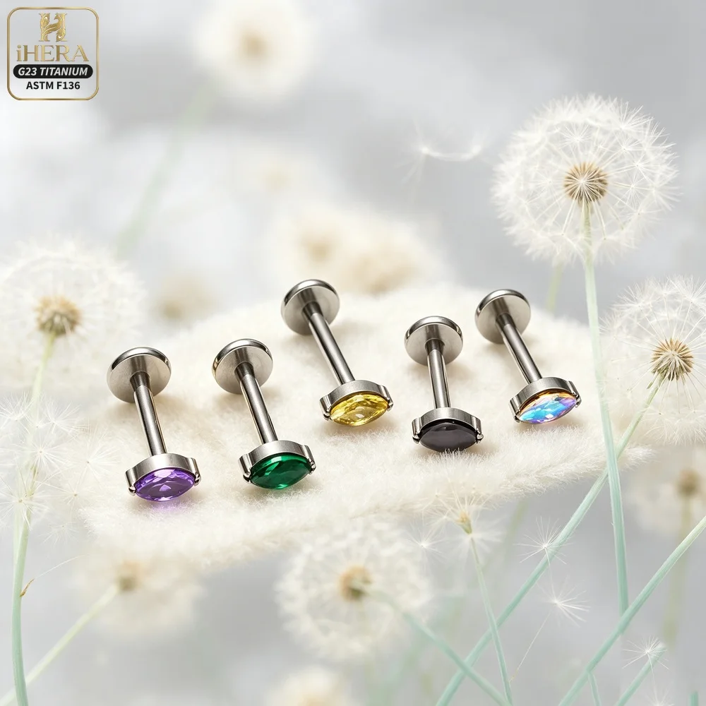 Glitzernde CZ-Besetzte Basis-Titan-Piercing-Körperschmuckstücke im Großhandel für Nasen-, Conch-, Helix-, Tragus-, Labret-, Augenbrauen-, Knorpel- und Ohrstecker. – Detail 20