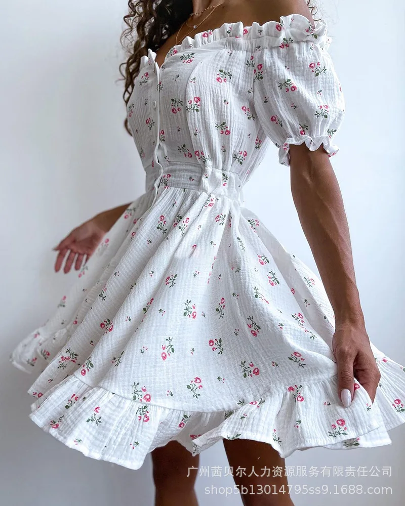 

2026 Spring/Summer New Collection in Stock Fashion Full of Cuihua One Shoulder Wooden Ear Waist Dress