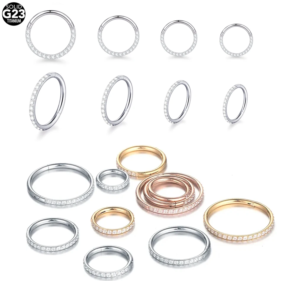 

1Pc Titanium Septum Nose Ring CZ Hinged Segment Hoop Clicker Ear Cartilage Helix Daith Rook Lip Piercing Body Jewelry 6-14mm