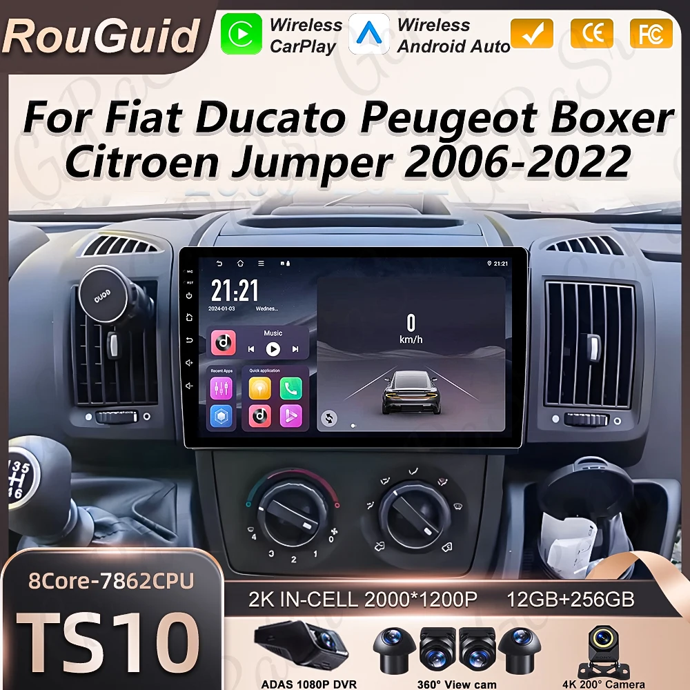 

Автомагнитола Android 16 для Fiat Ducato, Peugeot Boxer, Citroen Jumper 2006-2022, мультимедийный плеер с Carplay, BT, GPS и экраном