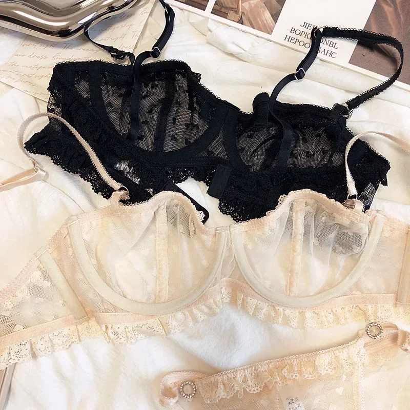 

Сексуальный женский комплект нижнего белья из 2 предметов, женский комплект с половиной чашки, пуш-ап, прозрачный кружевной бюстгальтер и трусики, комплекты больших размеров, женское сексуальное нижнее белье