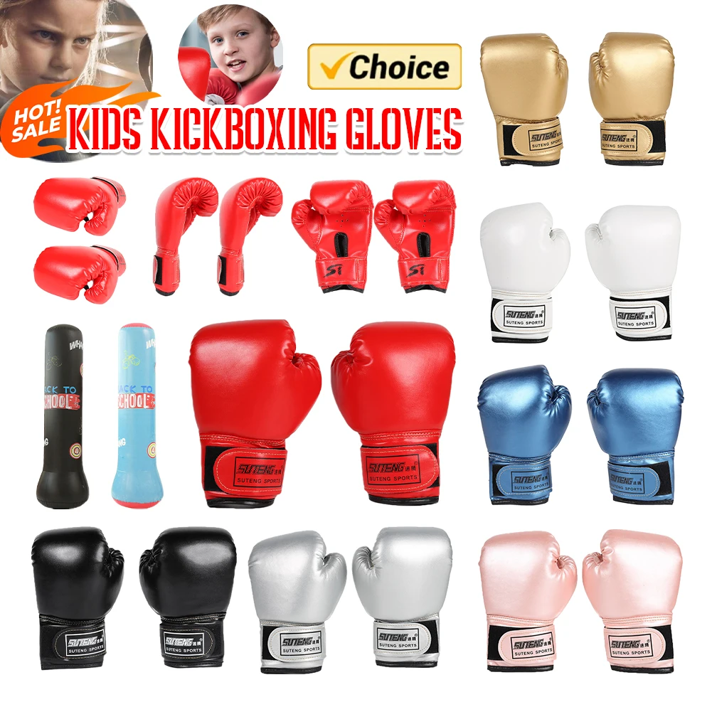

2Pcs Kids Boxing Gloves PU Leather Training Gloves Breathable Fighting Mitts Taekwondo Mitts for Boys Girls Youth
