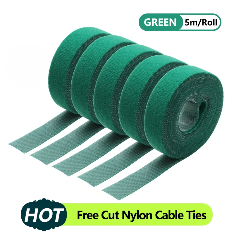 5M/Roll Green 10/15/20/25mm Cable Organizer USB Cable Winder Management nylon Free Cut Ties Mouse earphone Hoop Tape Protector