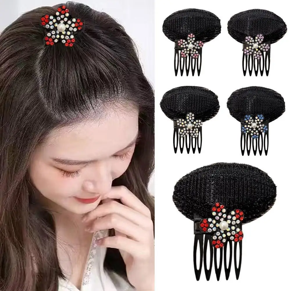 High Cranial Top Volumizer Crown Lift Invisible Hair Pad 2024 New Forehead Fringe Pad Rhine-drill Flower Comb