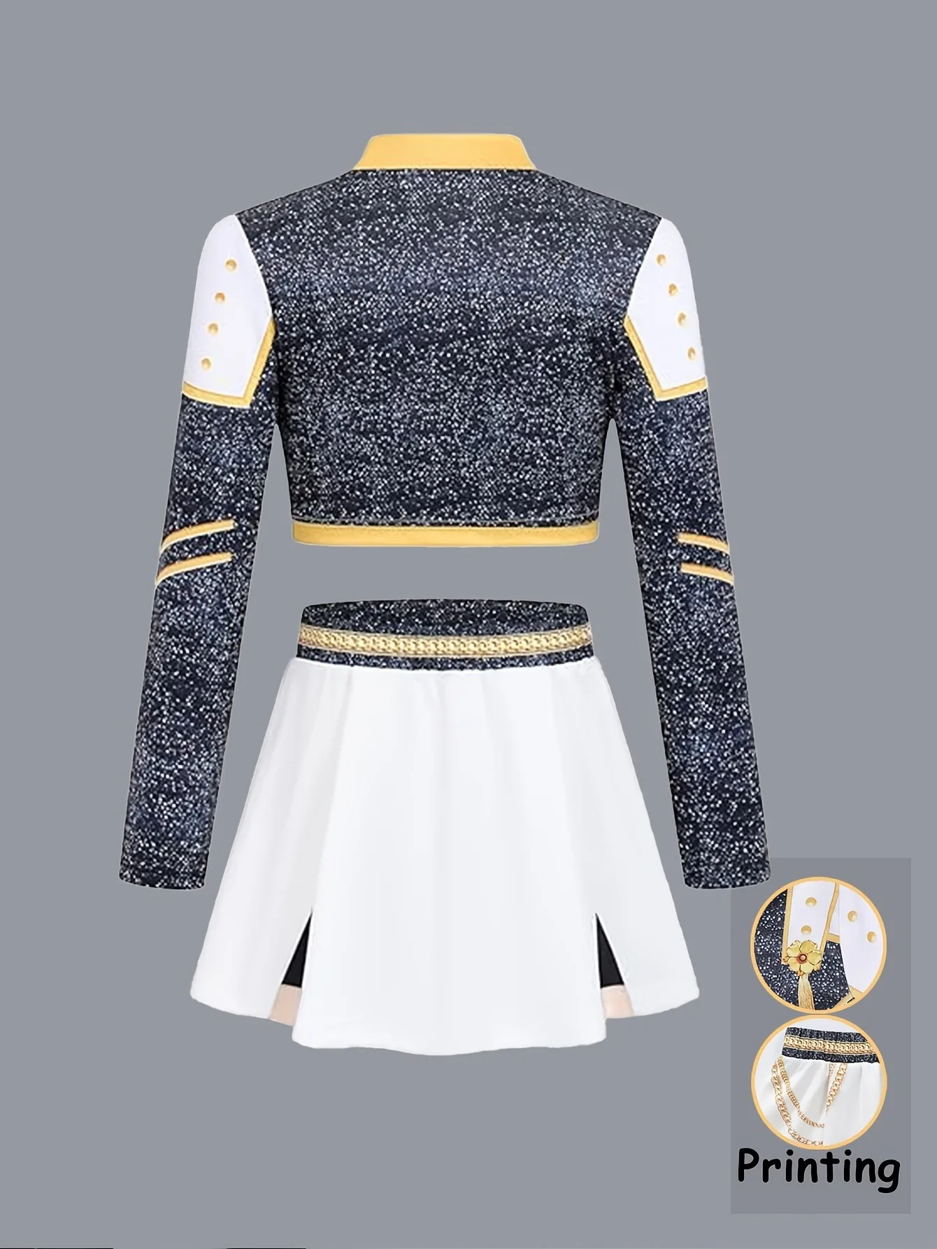 Mädchen 2-Teiliges Glitzerndes Cheerleading Crop Top & Rock Set für Bühnentanz & Cheerleading-Auftritte – Detail 3