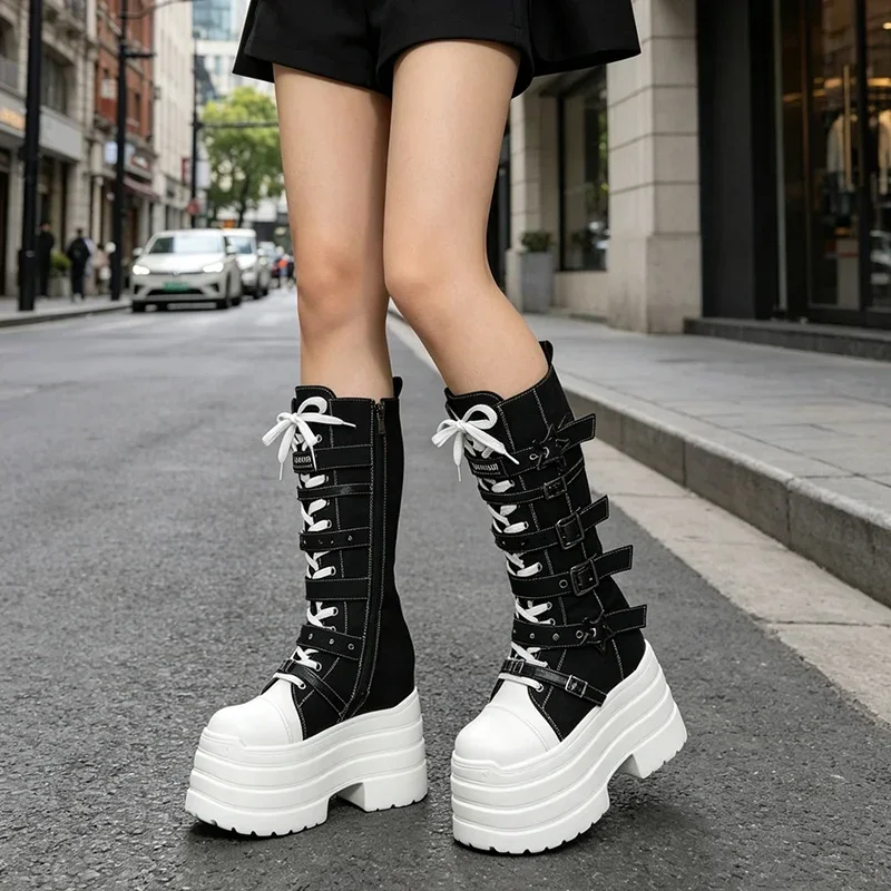 12CM Original Subkultur Plateau-Stiefel 2026 Frühling Herbst Japanische Y2k Punk Dark Girls Canvas Schuhe Damen Pumps – Detail 16