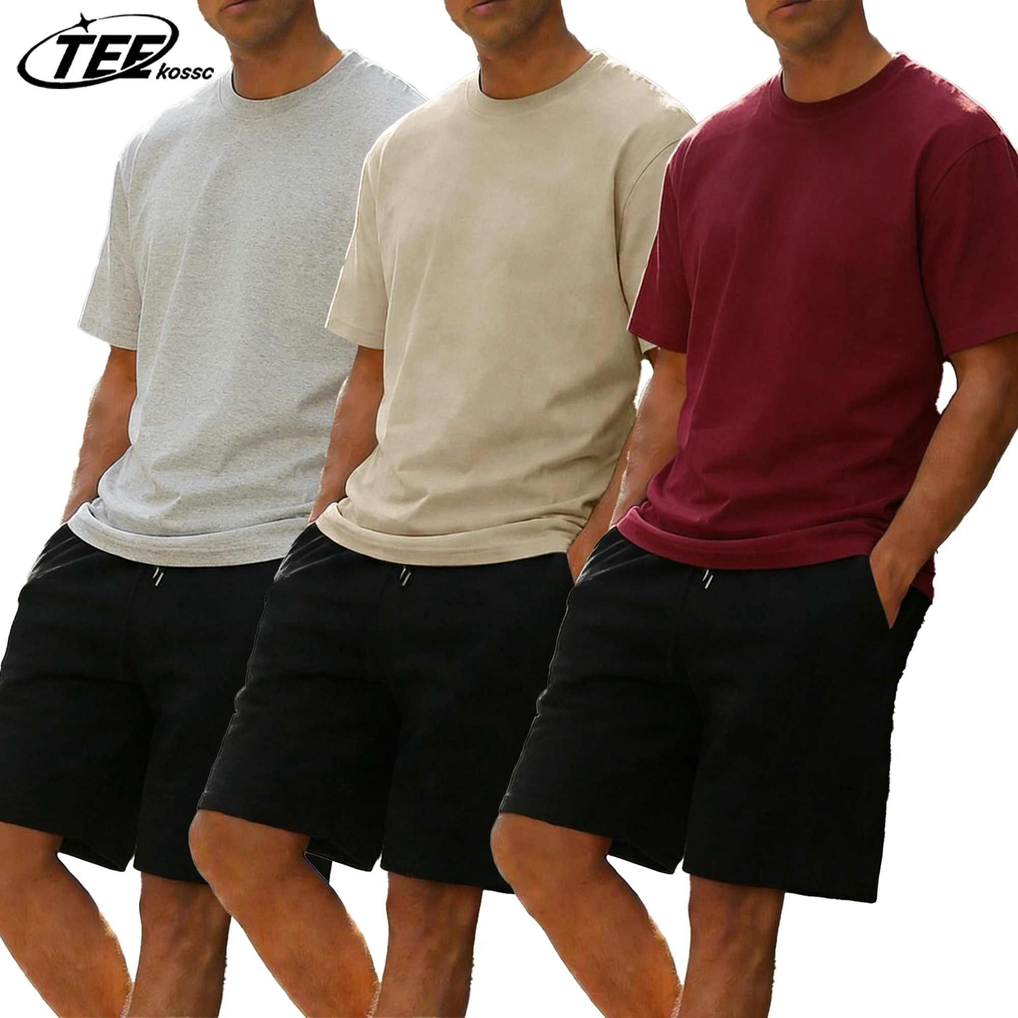 

More Colour Choices Cotton T Shirt Set Mens Solid Casual Loose Top Summer Soft Fashion Clothing O-Neck Unisex Drawstring Shorts