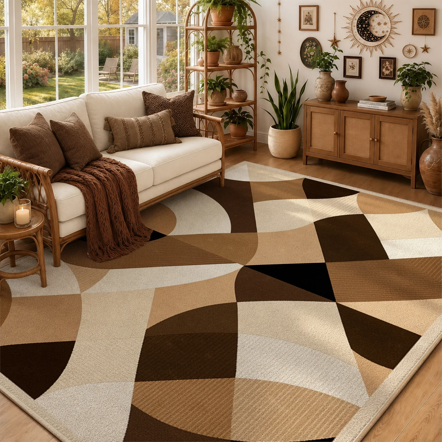 Abstract Geometric Curved Pattern Velvet Area Rug, Machine Washable Soft Plush Floor Mat for Living Room, Bedroom, Dining Room, Entryway, Ideal Home Decor for Halloween, Thanksgiving, Christmas, Black Friday, Cyber Monday, New Year