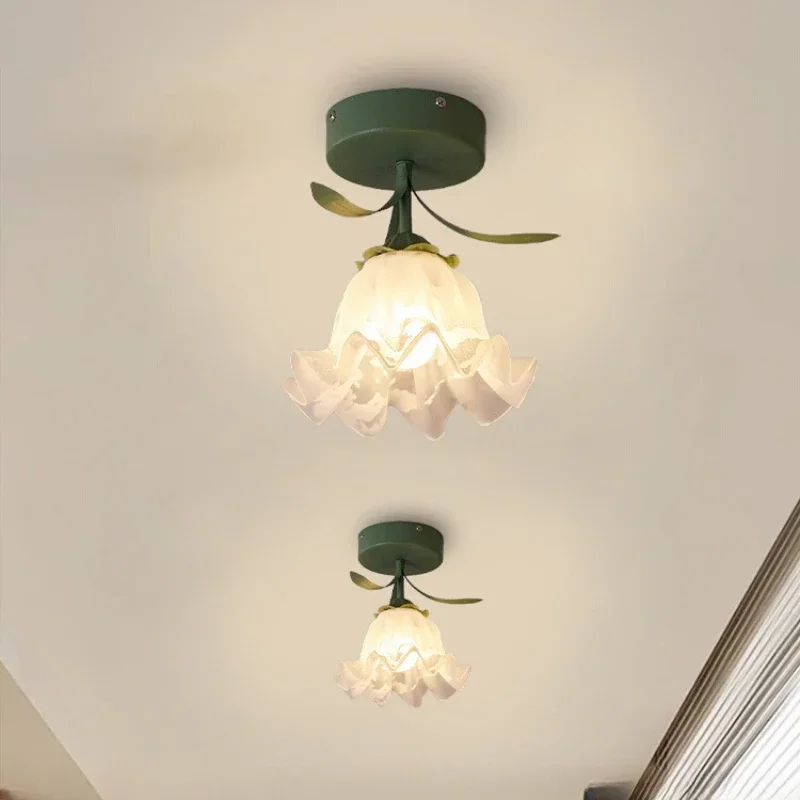 Japanese Pastoral Ceiling Lights Rose Wrought Iron Flower Lamp Porch Aisle Mount Ceiling Lamps kitchen Home Lighting 110-265V
