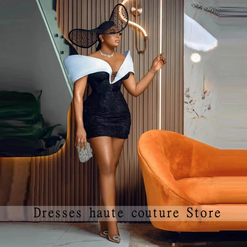 

Mini Mermaid Prom Dresses Off The Shoulder Short Black Girls Lace Evening Party Dress Birthday Gowns For Summer