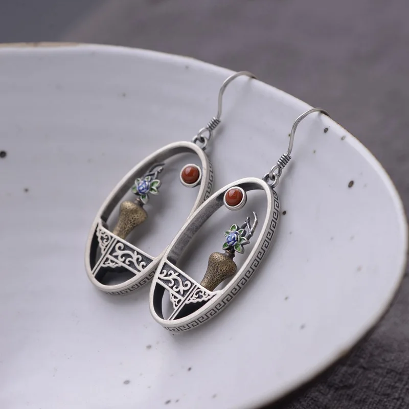 Palace Style Vintage Earring Unique Vase Design Drop Earrings Women Chinese Style Elegant Vase Earring Jewelry Custom Packaging