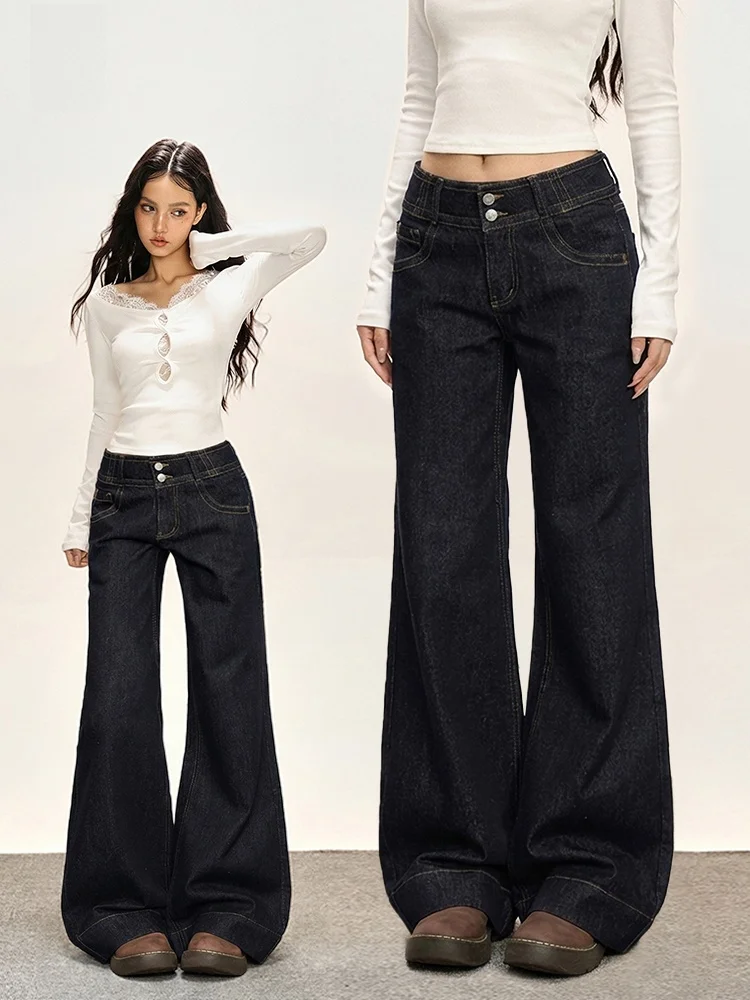 

Свободные джинсы с широкими штанинами и низкой посадкой, женские, весна-осень, американский стиль, узкая версия, джинсы с дизайном «копыт»