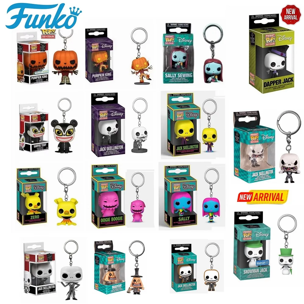 FUNKO POP Disney Keychain Snowman Jack Dapper Jack Oogie Boogie Teddy Mayor Sally Zero Pumpkin King Vinyl Figure Key Chain Toy