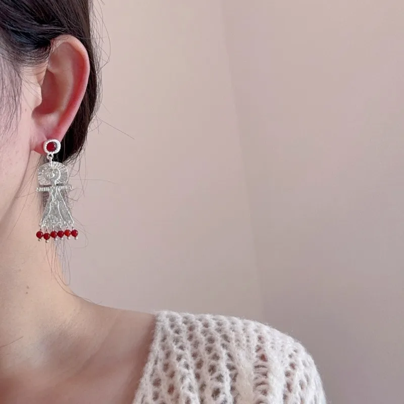 مينار شخصية الحجر الطبيعي الخرز شرابة تنورة تنحنح معدني Nereus قلادة انخفاض الأقراط الطويلة للنساء عطلة مجوهرات