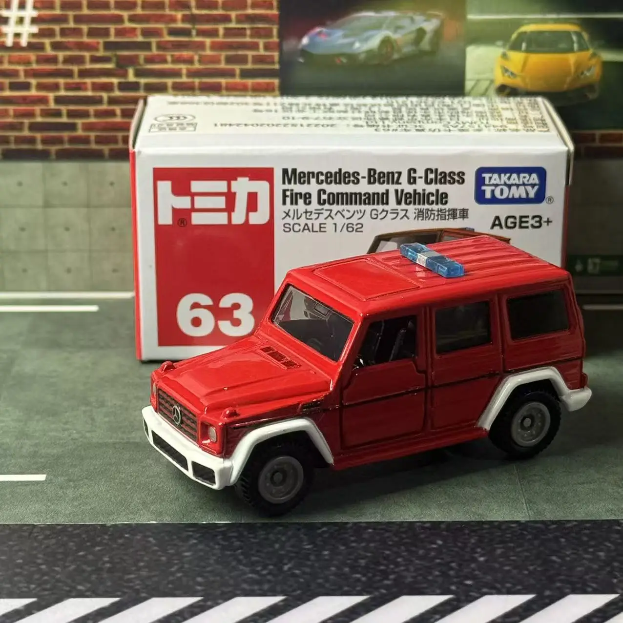 Takara Tomy Tomica No.63 Aisa Version Mercedes Benz G-Class Fire Command Vehicle Alloy Car Vehicle Diecast Metal Mode Collection