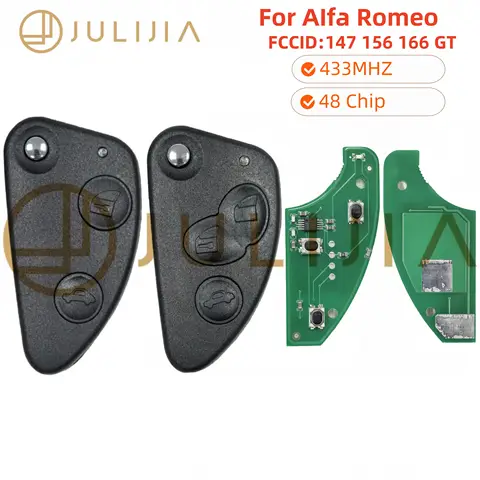 JULIJIA 2Button 3Button For Alfa Romeo Remote Fob Uncut SIP22 Blade FCC147 156 166 GT ID48 Chip 433MHZ Flip Car Key