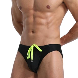 Men's Solid Swimming Briefs Casual Drawstring High Stretch Slim-fit Swimming Trunks Low Rise Beach Swimwear Plus Size