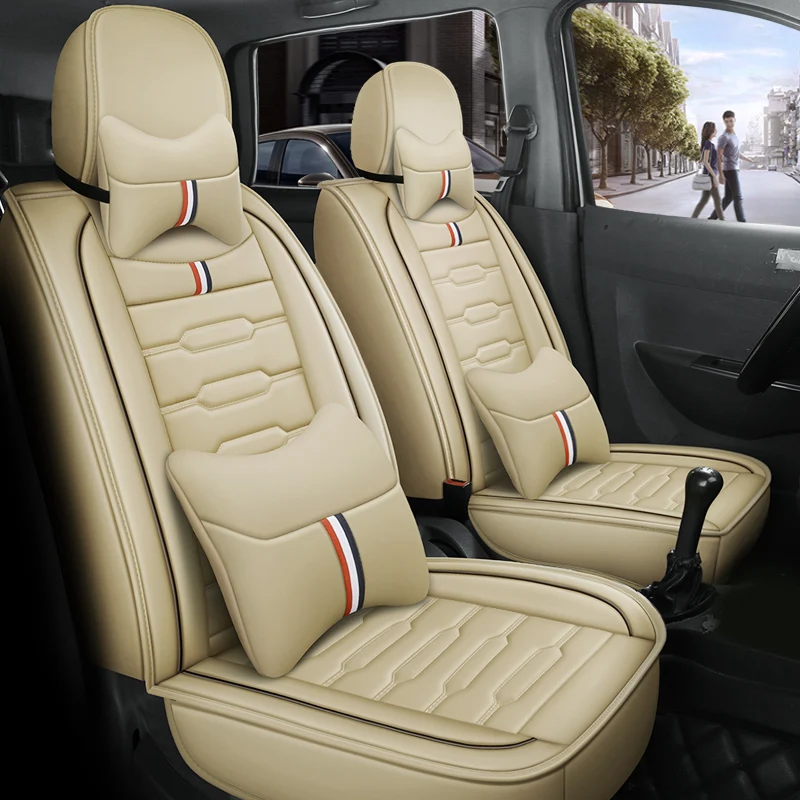 Deluxe 2Pcs Front Seat Covers + 2 Lumbar Supports + 2 Headrests, Universal Fit for Most Cars, All-Season Comfort