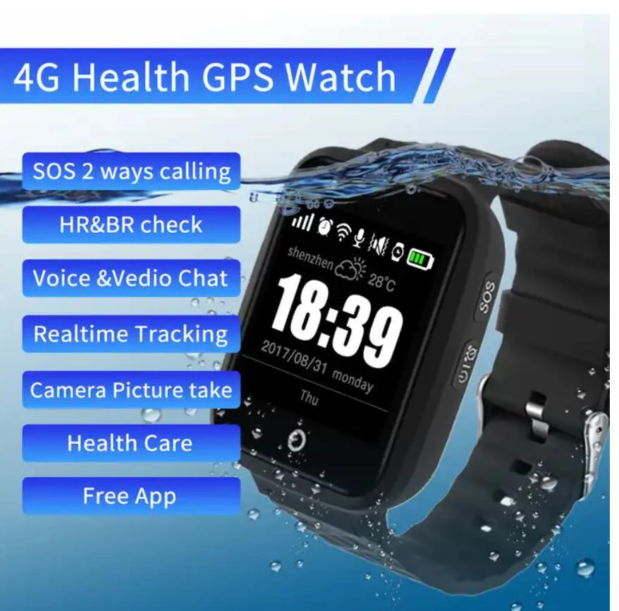 4G LTE Kids Elderly SOS Remote Health Report Touch Screen GPS Smart Watch with Carama 2way Audio & Video Call