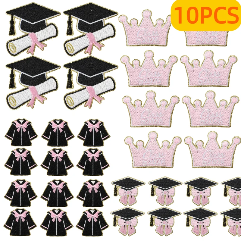 10PCS Bulk Graduation Doctor Hat Purple Bachelor Embroidery Patches The Future Is Bright Iron On For DIY Commemorative Patch