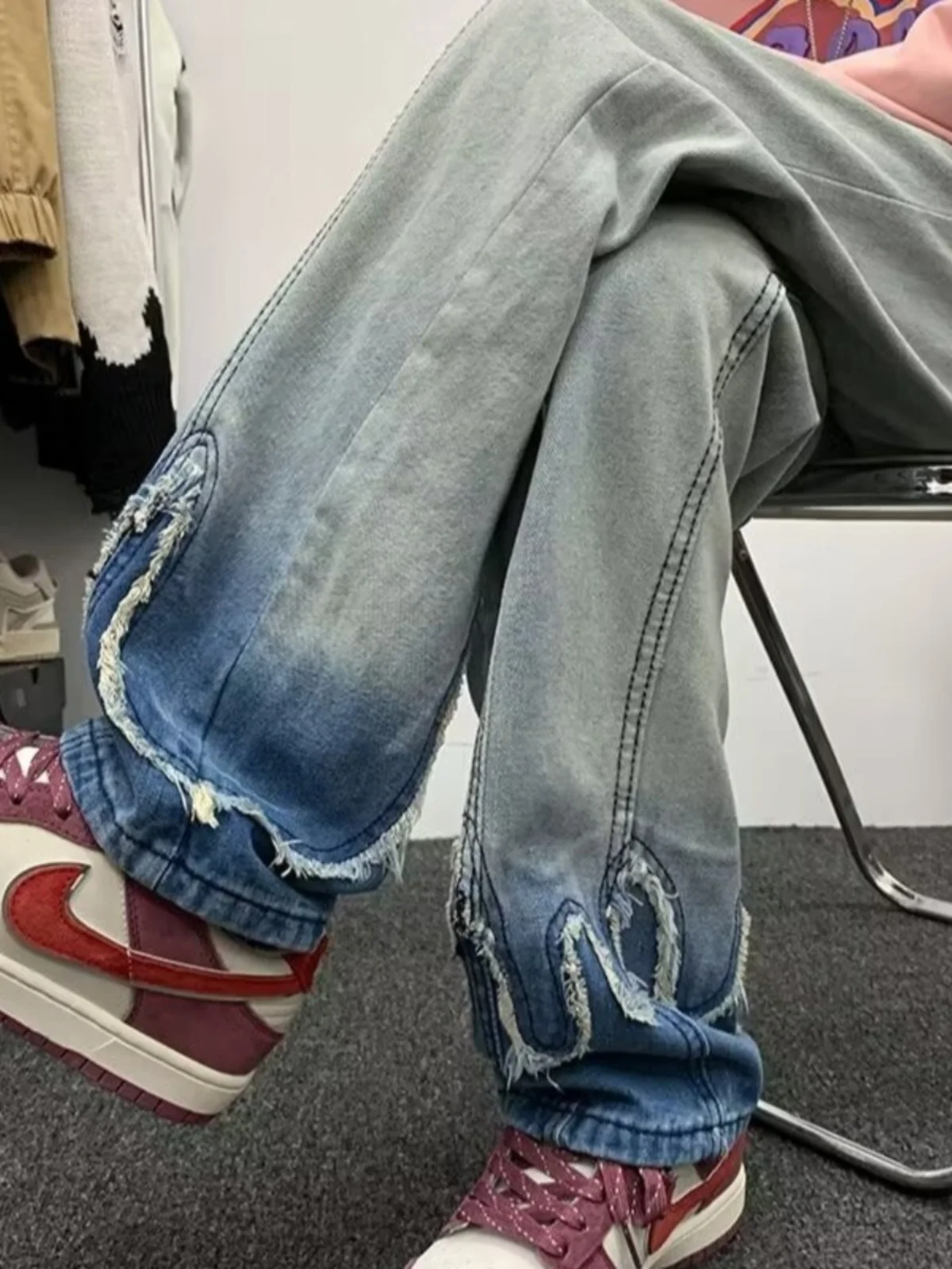 

Мужские джинсы из денима с рваными краями, прямого кроя, повседневные, в стиле High Street, винтажные, американского бренда, для отдыха