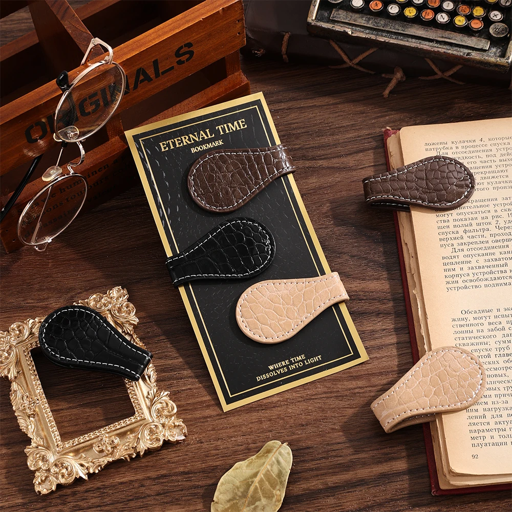 3 Pcs Magnetic Page Marker Set Vintage PU Book Page Saver Secure Grip Planner Clip For Students Writers, Thoughtful Reading Gift